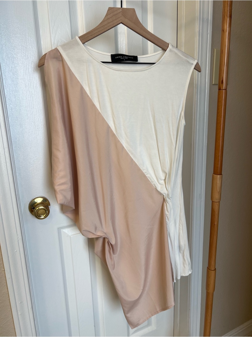 Asymmetric Two-Tone Sleeveless Top Long in Cream and Nude
